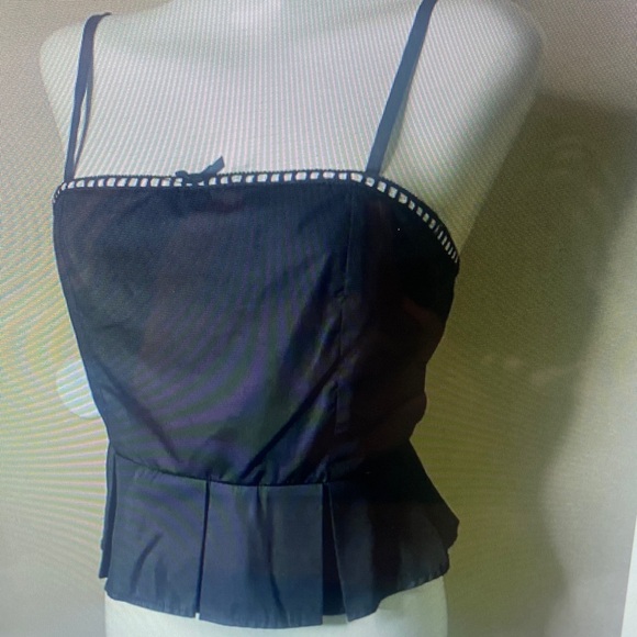 Petal Dew Tops - Elegant Black Camisole with Pleated Hem